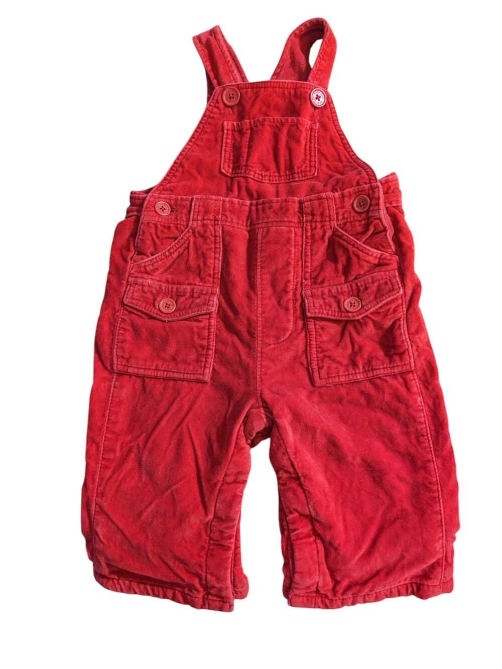 Vintage Y2K Baby Gap Red Velvet Overalls Snaps Size 6 - 12 Months Pockets